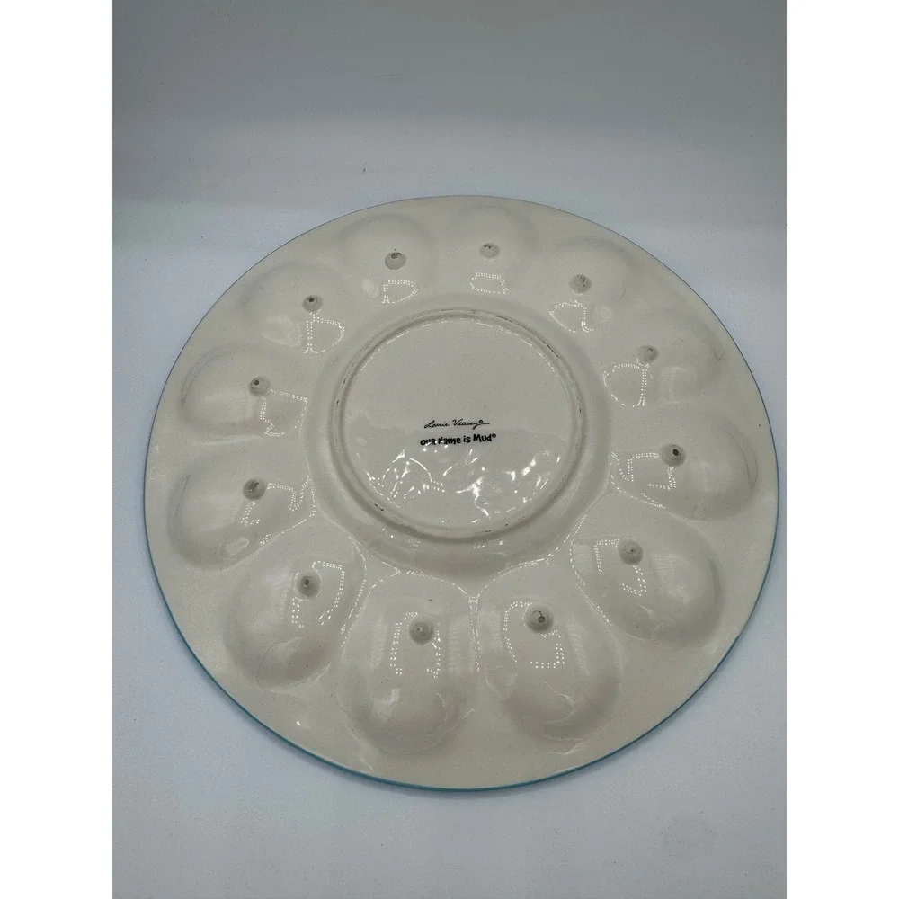 Our Name is Mud Lorrie Veasey Deviled Egg Platter Ceramic Serving Tray Blue Red